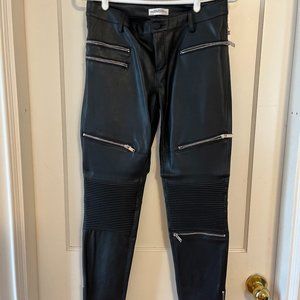 ZARA Faux Leather Biker Trousers with Zips and Quilted Panels